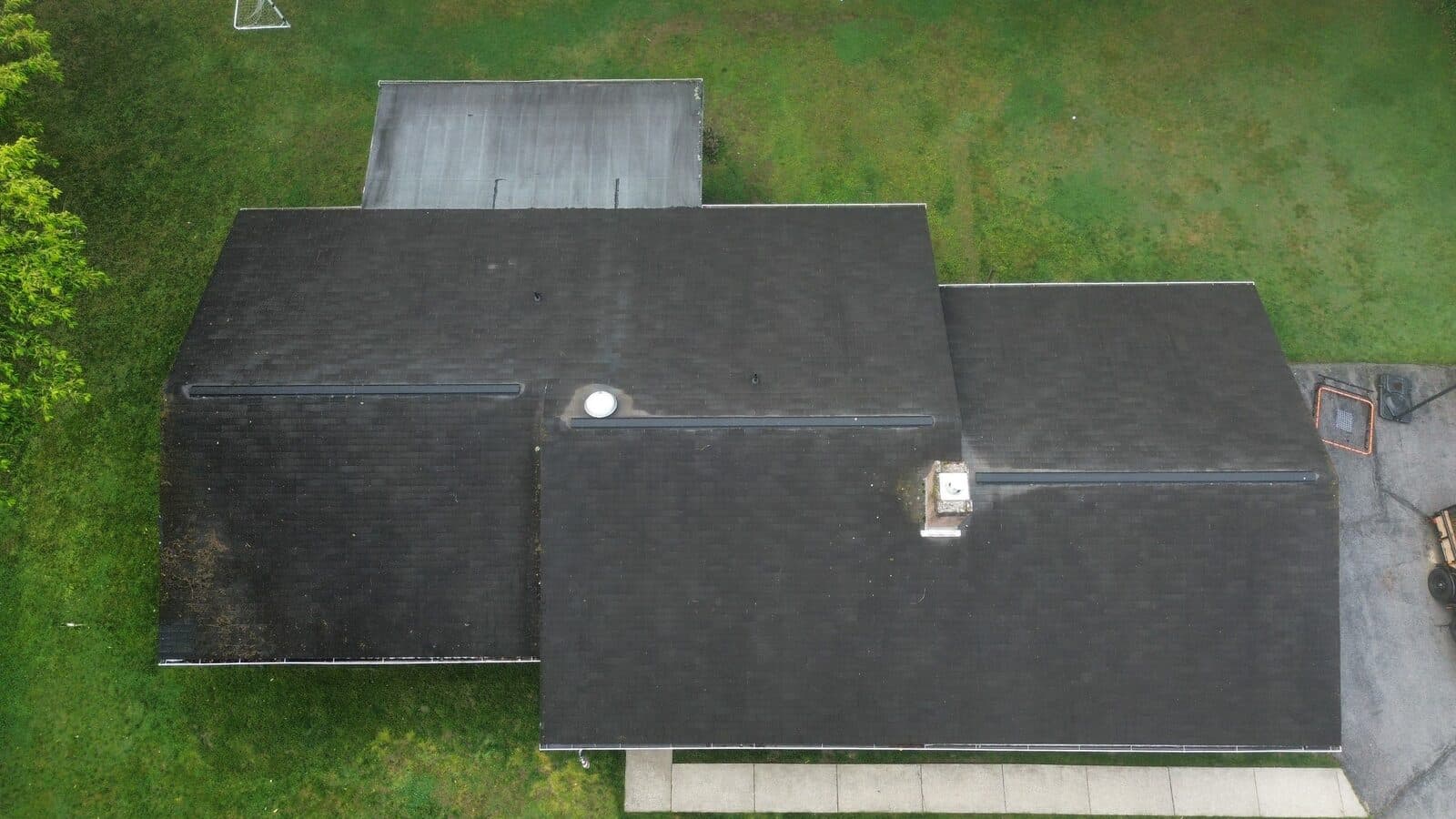 Before — Stroudsburg area home roof before replacement and after the completed Ten Point Roofing installation